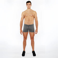 Vault Gym-Tech gray heathered athletic shorts with drawstring waistband and red accent 3 color heat weld zippers