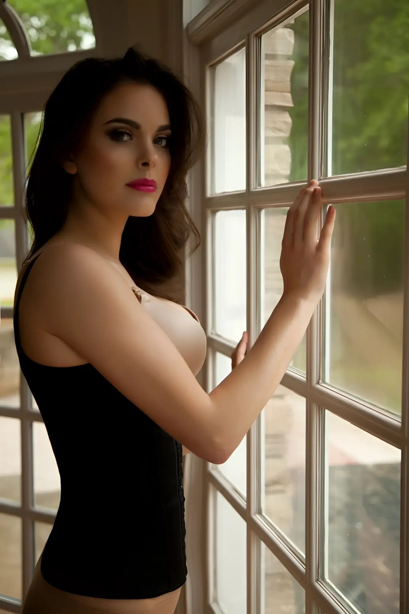 Black sleeveless vedette 100 renee under bust waist cincher with fitted silhouette and lace side detailing