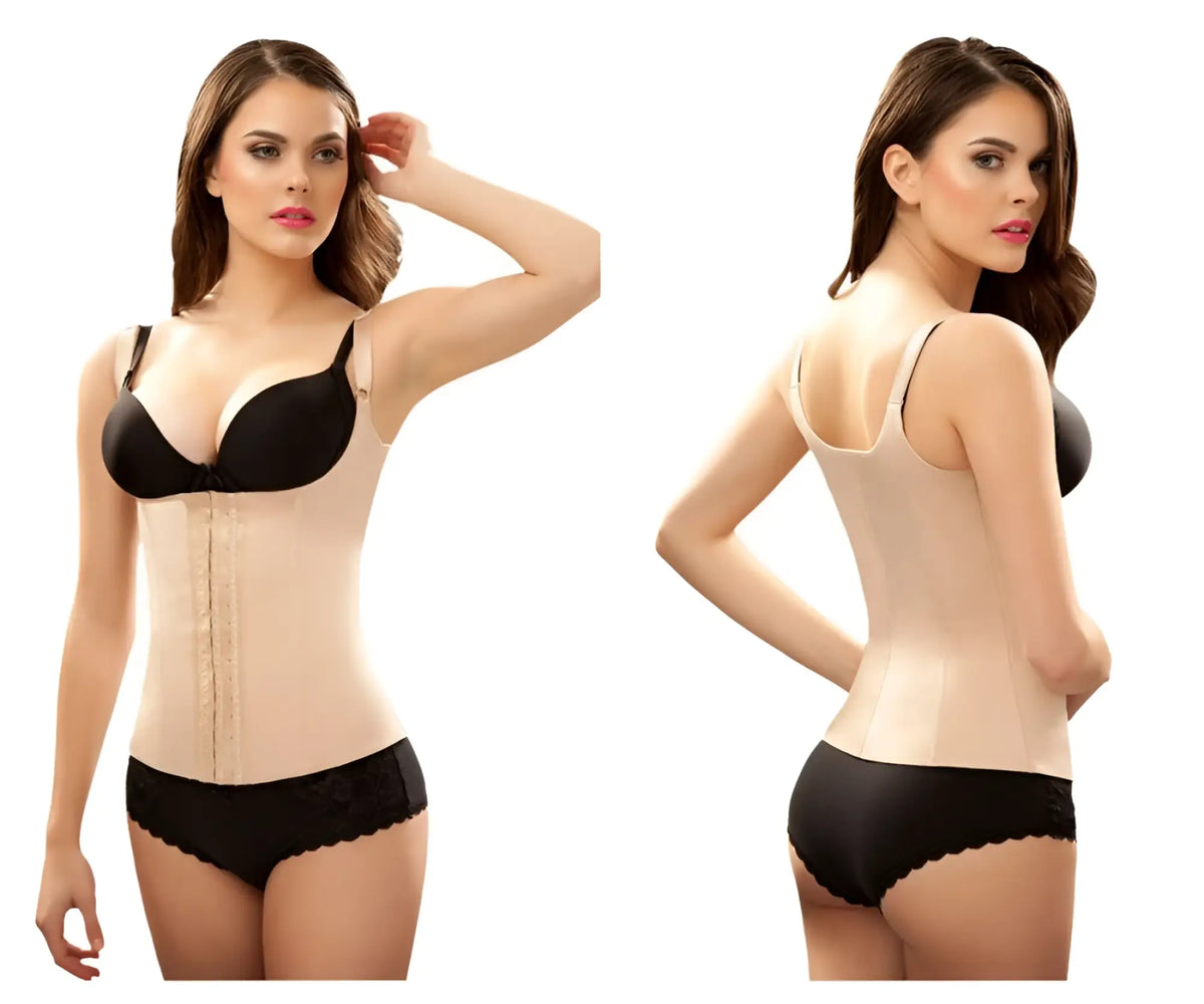 Beige nude vedette 100 renee under bust waist cincher body shaper with black straps and lace trim for plus size