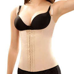 Beige vedette 100 renee under bust waist cincher with black straps and central lace-up front in nude color plus size