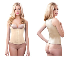 Beige satin vedette 100a rebecca under bust waist cincher with front closure and matching lace trimmed underwear