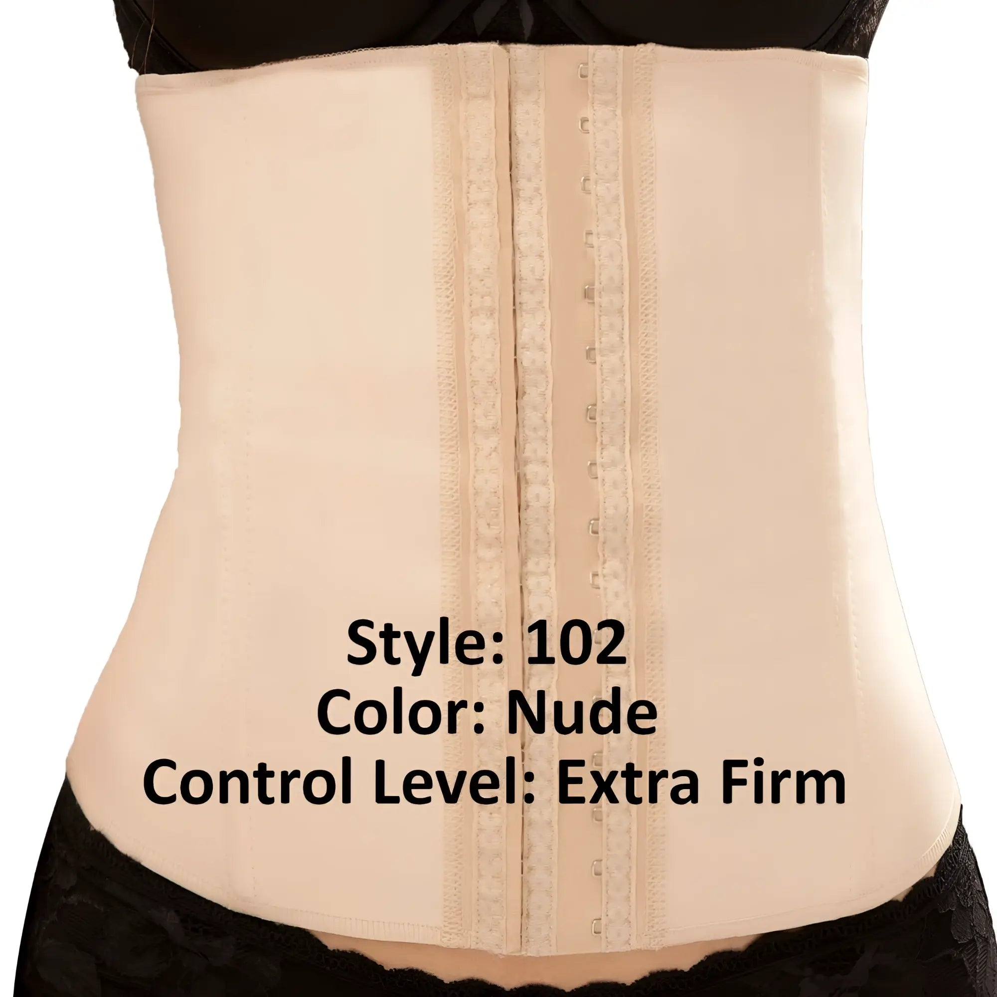 Nude Vedette 102 Valerie extra firm latex waist cincher with lace trim and adjustable hook and eye closure