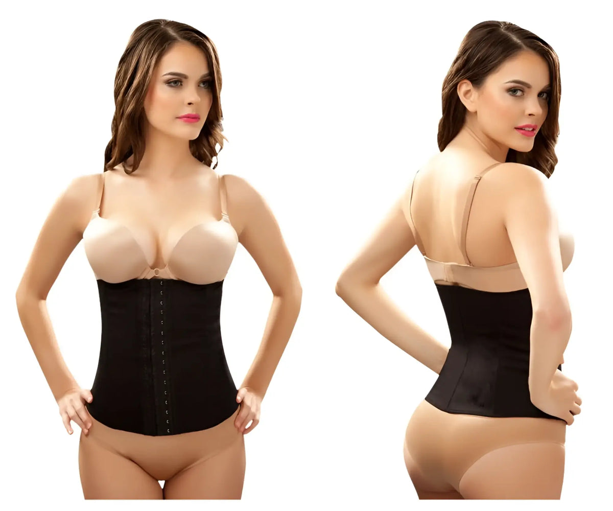 Black vedette 103 renee waist cincher corset with beige underbust bra and adjustable straps in plus size