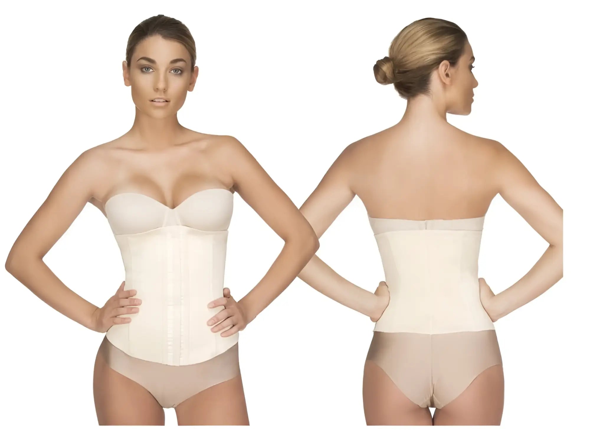 Vedette 103 renee waist cincher nude plus structured cream corset with front button closure and adjustable straps