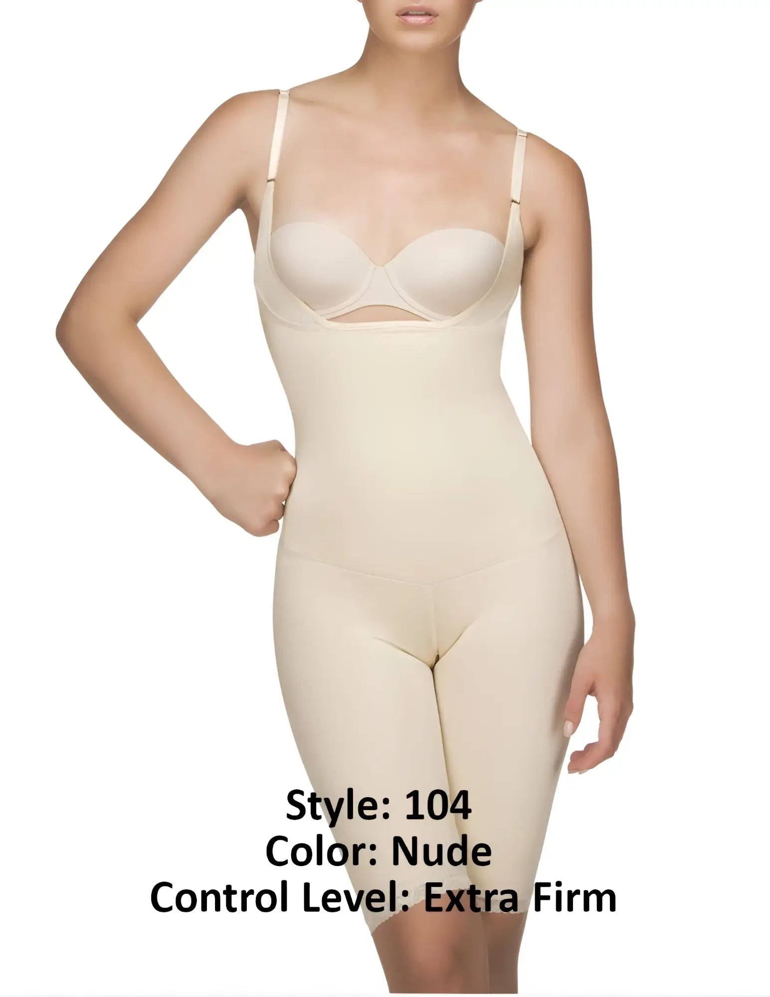 Vedette 104 Stephanie nude extra-firm seamless shapewear bodysuit with thin straps for full body shaping