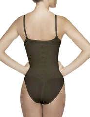 Vedette 105 Lea bodysuit black sleek dark brown bodycon one-piece with thin straps and smooth form-fitting silhouette