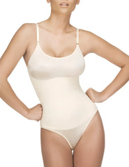 Cream-colored vedette 105 lea seamless shapewear bodysuit in bikini nude with thin spaghetti straps and smooth fit