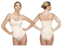 Cream-colored vedette 105 lea bodysuit in bikini color nude with thin spaghetti straps and seamless high-waisted design