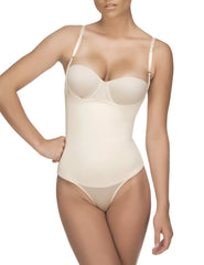 Beige seamless bodycon shapewear bodysuit with thin adjustable straps vedette 107 evonne underbust bikini nude