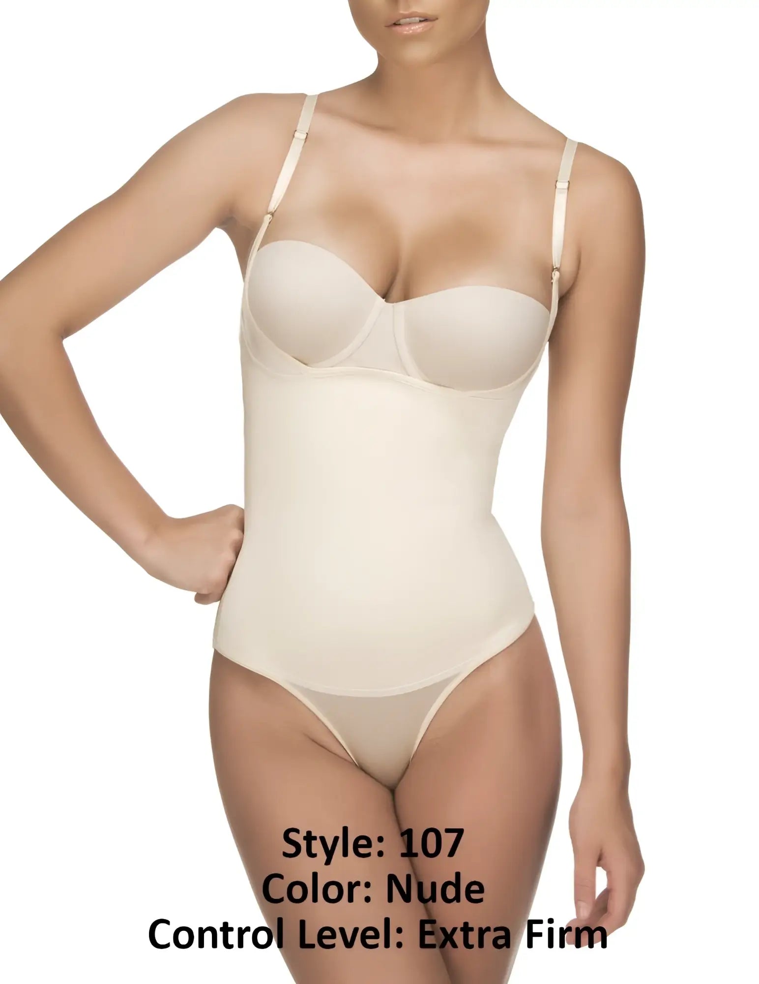 Vedette 107 Evonne underbust bodysuit in bikini color nude with thin adjustable straps and seamless extra firm body shaper design