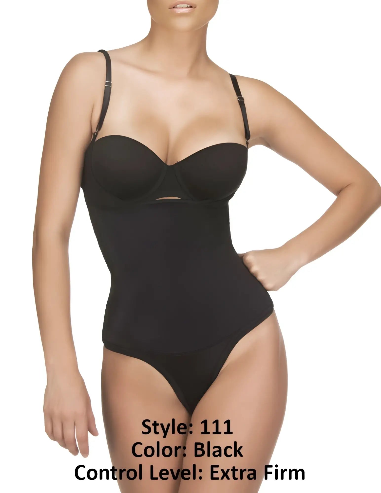 Black vedette 111 evonne underbust bodysuit in thong with thin straps seamless extra firm control design