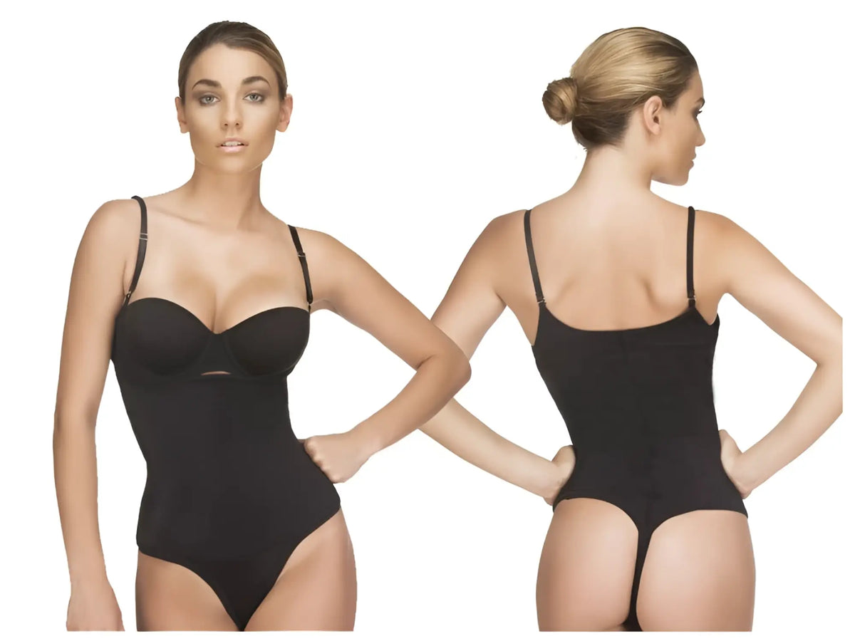 Black seamless vedette 111 evonne underbust bodysuit with thong design thin straps and form-fitting silhouette