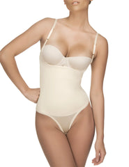 Beige vedette 111 evonne underbust bodysuit thong with thin straps and supportive seamless body shaper design nude color