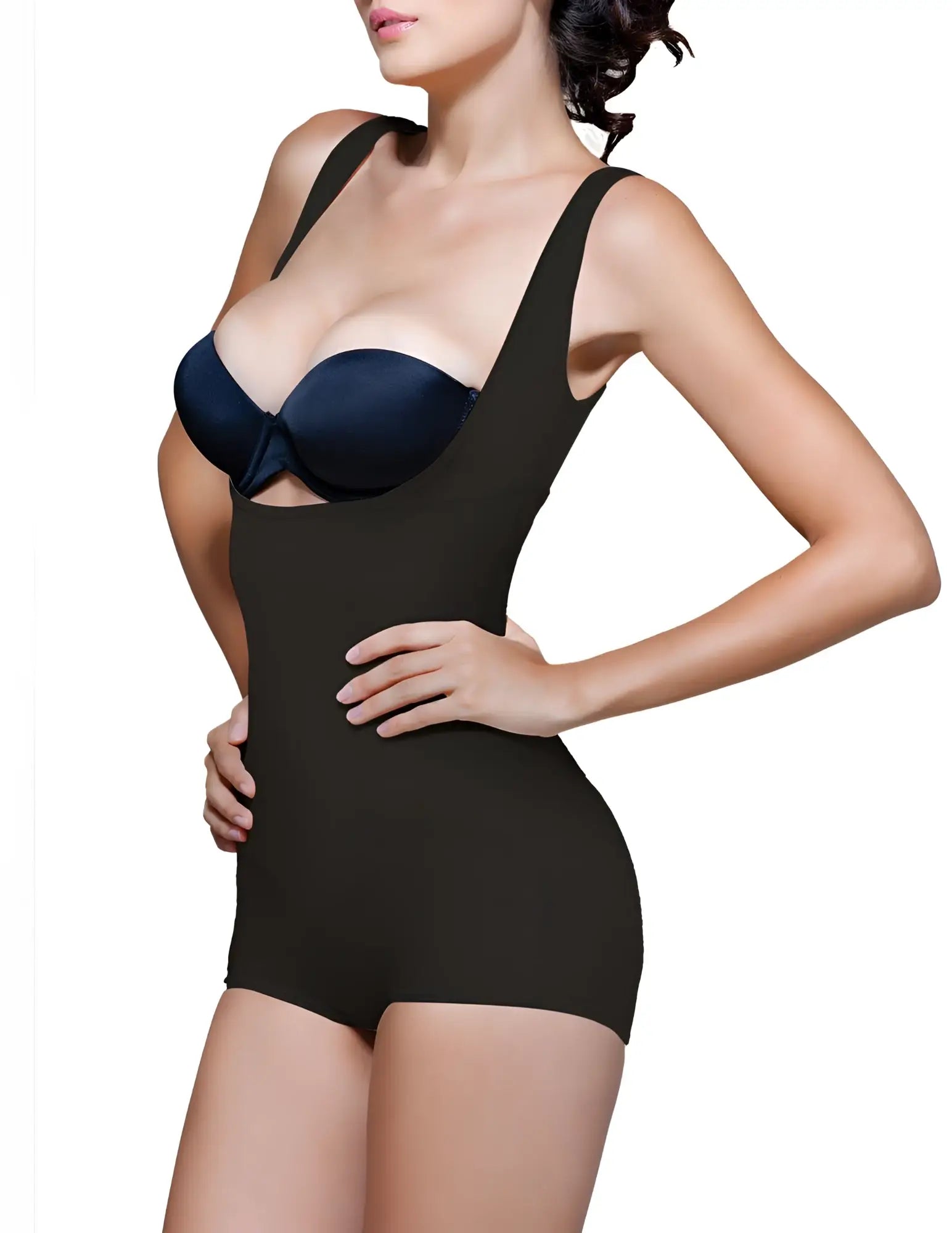 Vedette 138 Lillian high-back underbust black body shaper with navy blue bra insert in one-piece bodycon style