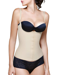 Beige Vedette 200 Renee latex underbust waist cincher with adjustable straps and navy satin bra cup in nude color