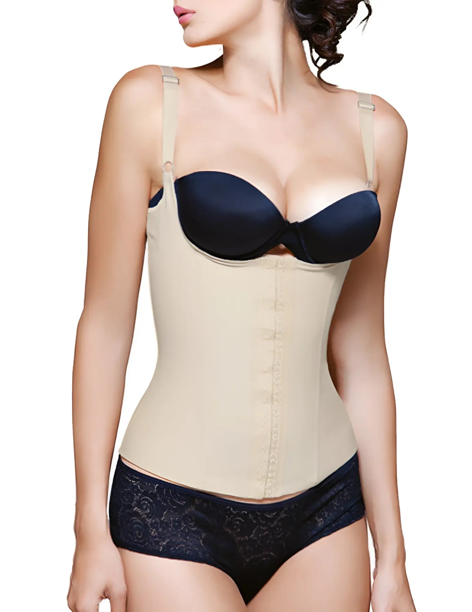 Beige vedette 200 renee latex underbust waist cincher with adjustable straps and smooth satin finish