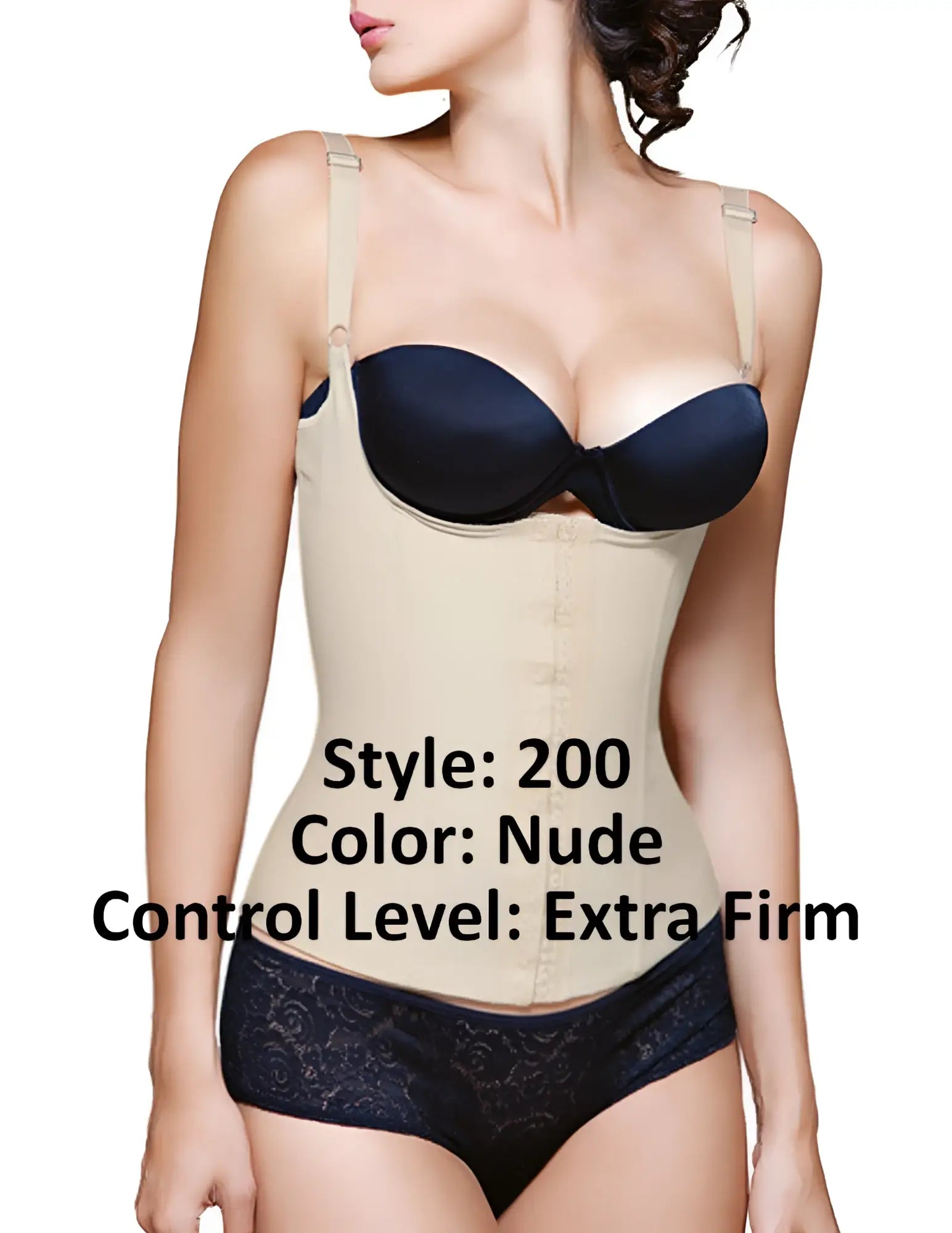 Vedette 200 Renee nude latex underbust waist cincher with extra-firm fit adjustable straps and black satin bra cup