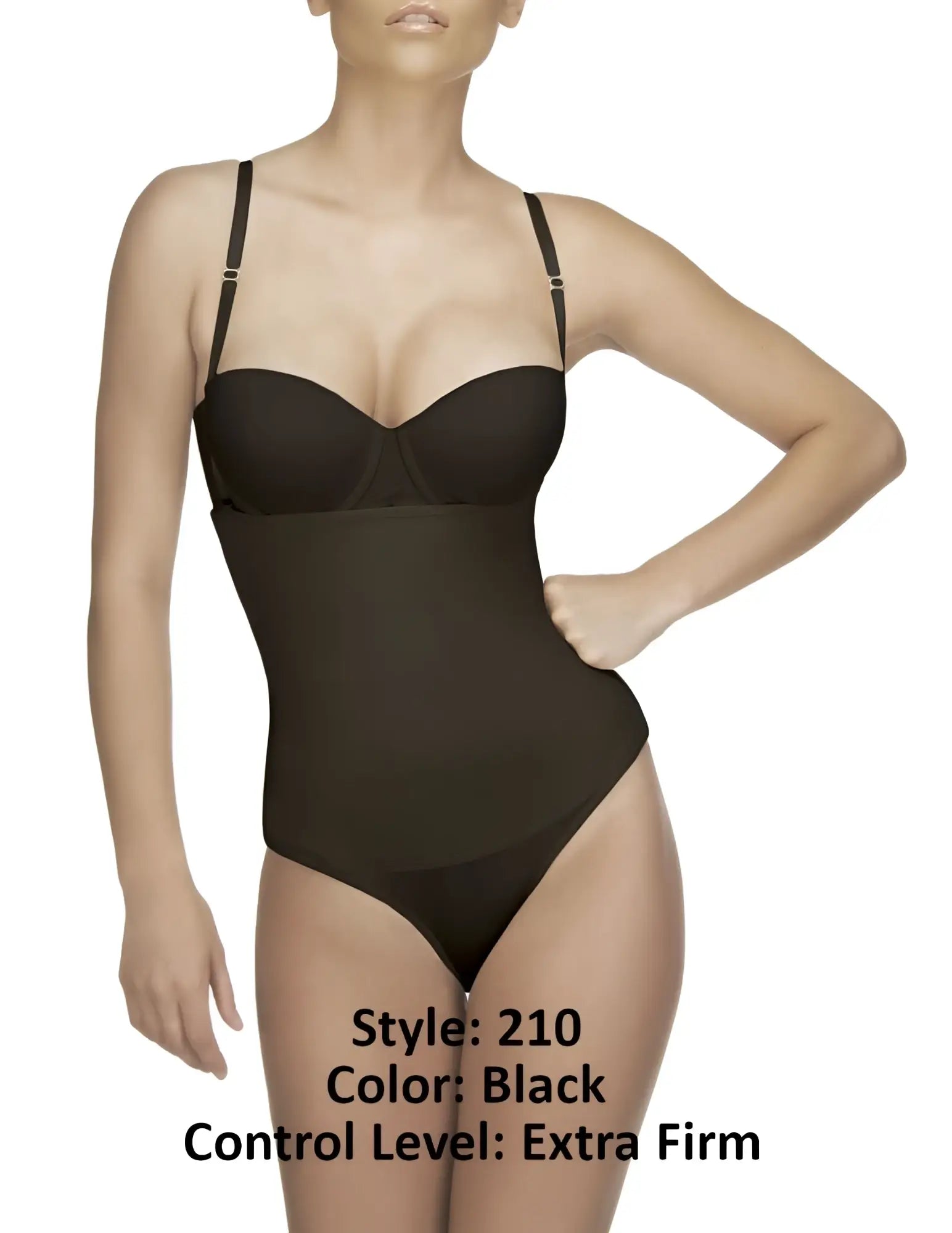 Black Vedette 210 Nadine strapless bodysuit with extra firm control thin straps and seamless design in bikini color