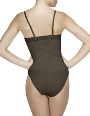 Vedette 210 Nadine strapless bodysuit in black with thin straps and a smooth, form-fitting bodycon silhouette