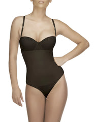 Vedette 210 nadine strapless bodysuit in black featuring a seamless underwire bra with adjustable straps and form fitting design