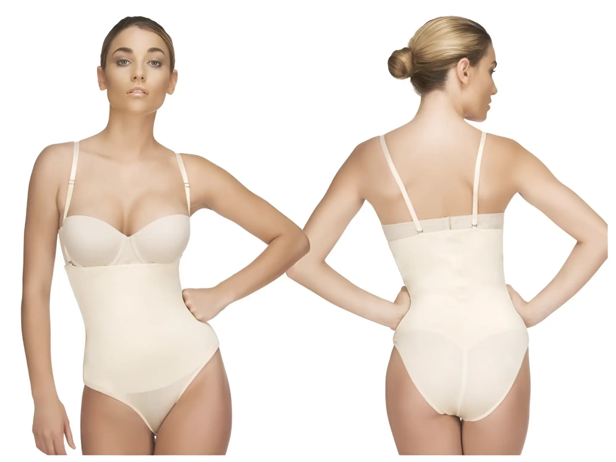 Vedette 210 Nadine strapless bodysuit in nude with beige seamless body shaper thin straps and smooth form-fitting design