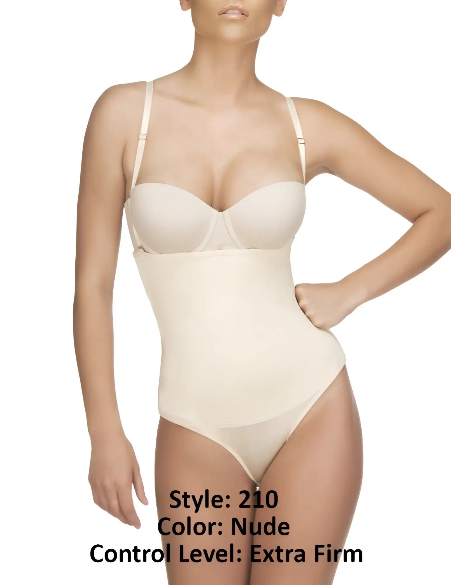 Nude-colored vedette 210 nadine strapless bodysuit with thin straps seamless extra-firm body shaper design