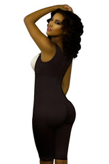 Black vedette 350 marcelle high back full body shaper with white underbust panel and open back in form-fitting fabric
