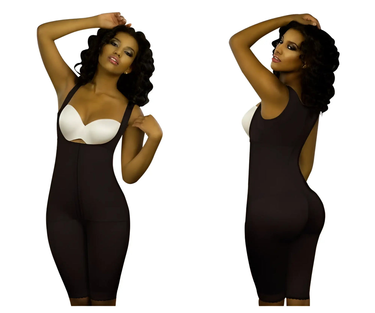 Black and white vedette 350 marcelle high back full body shaper with supportive bra top in black color