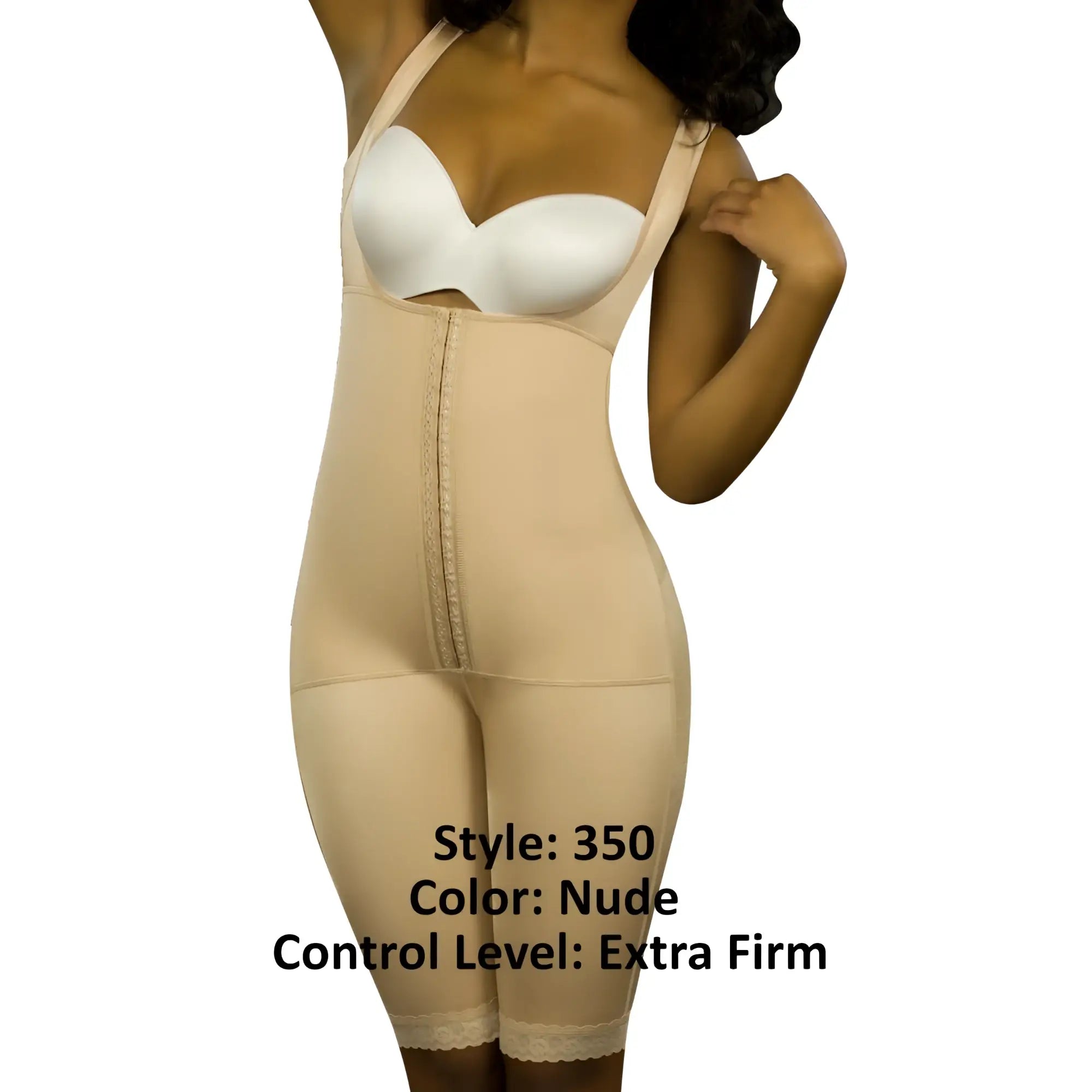 Nude vedette 350 marcelle high back full body shaper bodysuit with extra firm control lace trim and central zipper