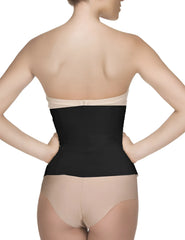 Vedette 403 Gigi black waist cincher with zipper featuring beige trim and elastic waist trainer belt design