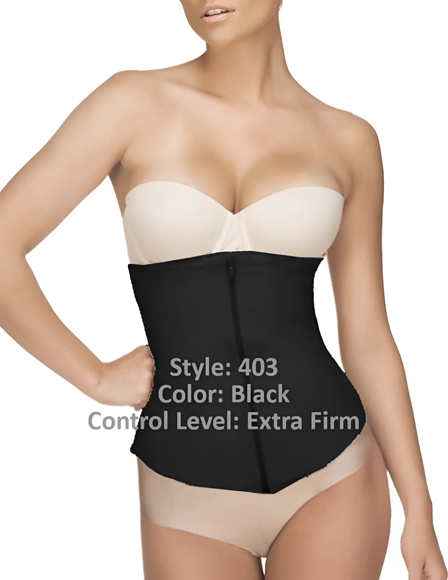 Black vedette 403 gigi waist cincher with zipper featuring an extra firm smooth form fitting design