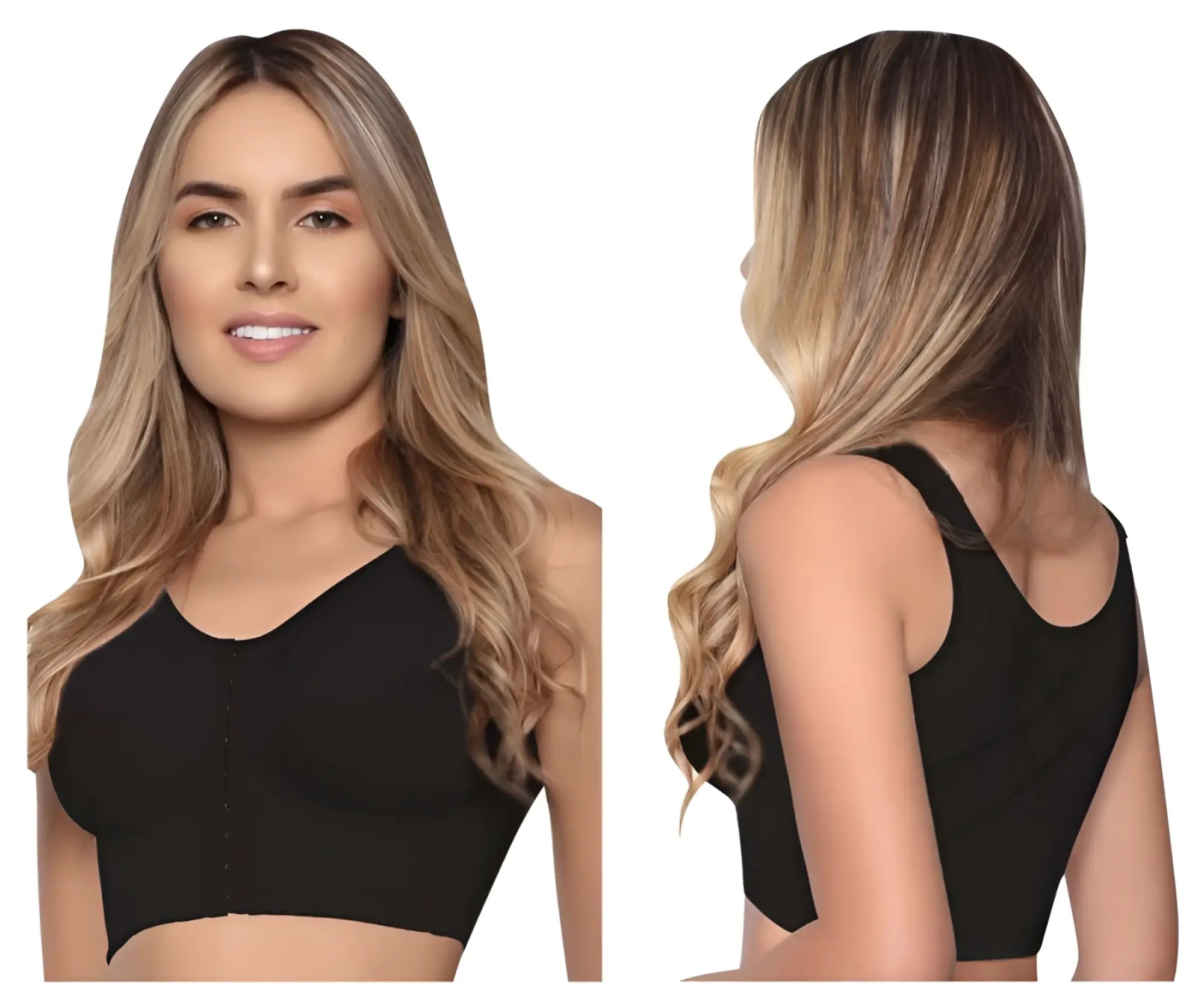 Black Vedette 5083 back-support brassiere sports bra with front closure and racerback design for comfortable support