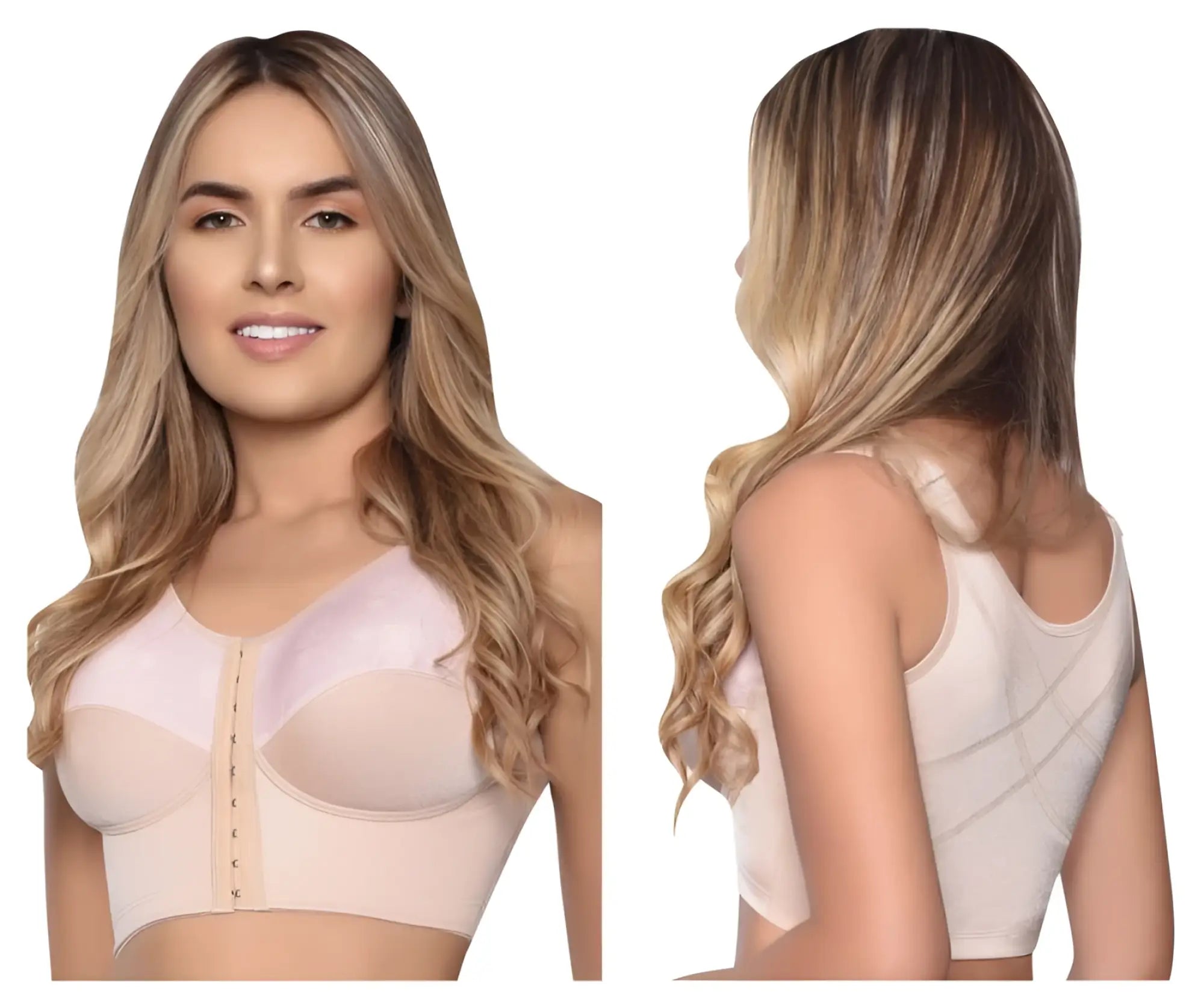 Beige vedette 5083 back-support brassiere with underwire and adjustable side closures in nude color
