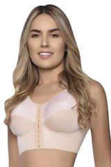 Beige vedette 5083 back-support brassiere with padded cups and front zipper for enhanced comfort and support