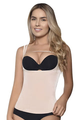 Beige and black vedette 5086 firm control tank-top underwire bra with adjustable straps in nude color