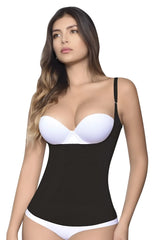 Vedette 5087 firm control tank-top in black with seamless design thin straps and fitted silhouette body shaper