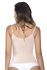 Beige sheer spaghetti strap vedette 5087 firm control tank-top bodysuit in nude with smooth form-fitting design