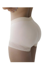 Cream-colored nude vedette 5092 butt lifter shaper short with high waist and delicate lace trim at the leg opening