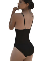 Black vedette 5108 one-piece bodycon swimsuit with thin spaghetti straps designed as a strapless body shaper butt lifter