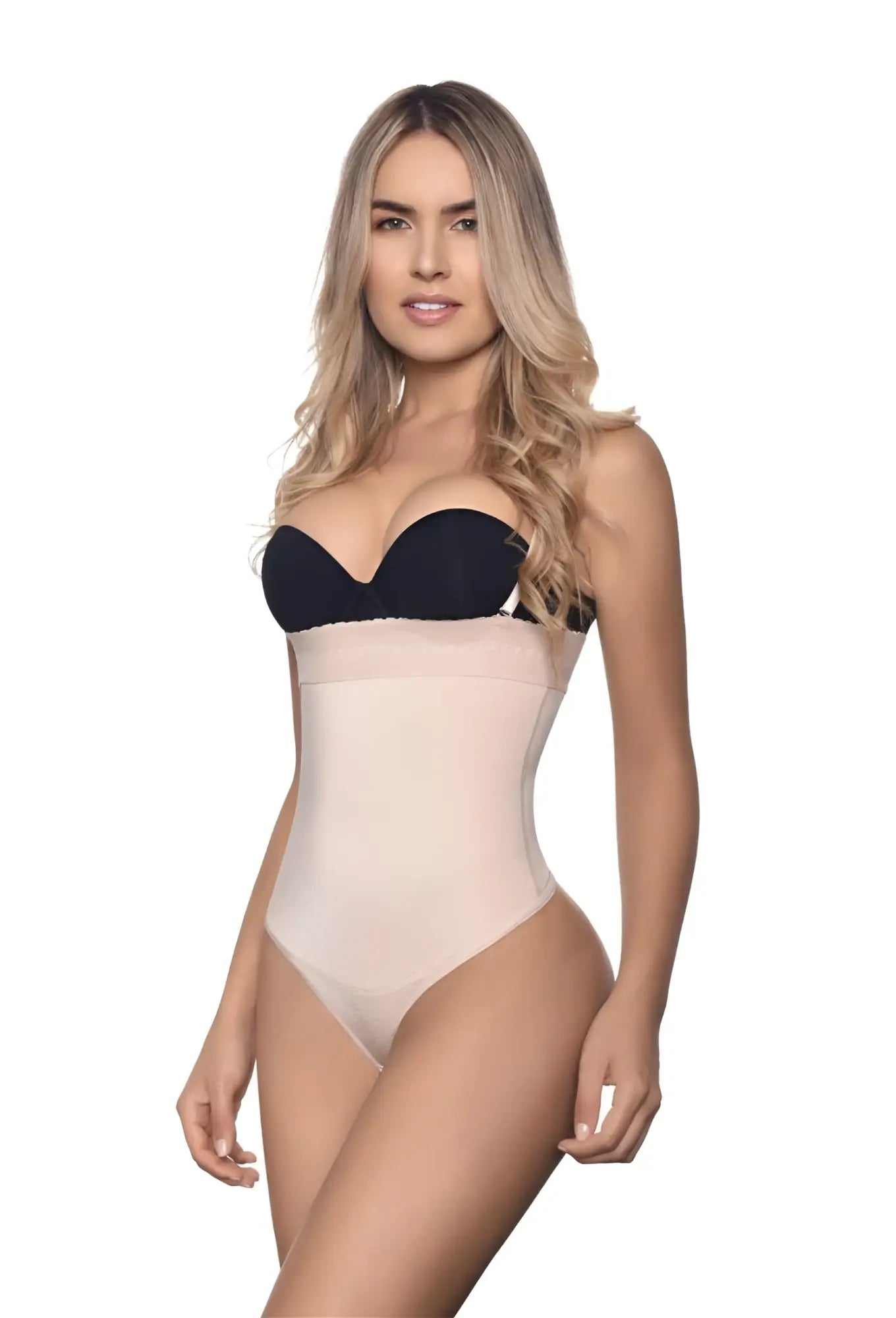 Beige and black vedette 906 Julie strapless thong shapewear with smooth form-fitting design in nude color