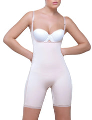 White seamless shapewear bodysuit vedette 914 amelie with thin straps built-in bra and open bottom nude color