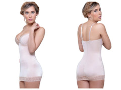 Vedette 917 abella nude shaping skirt bodysuit with bra featuring a nude body shaper dress with lace hemline