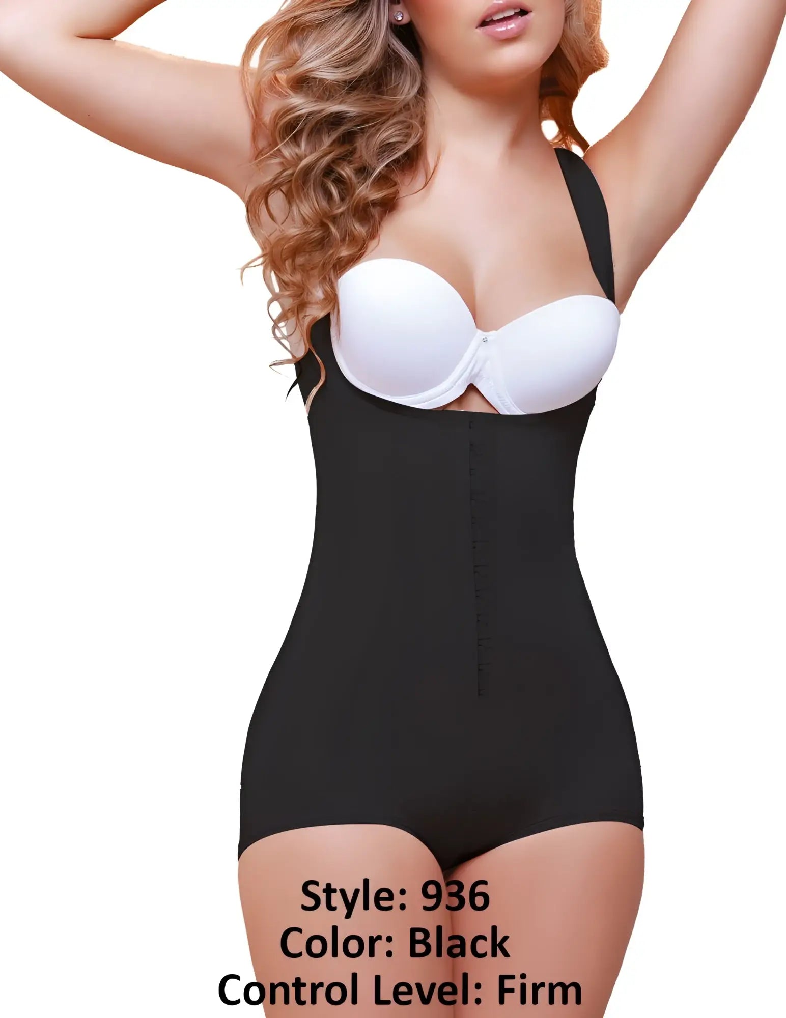 Black Vedette 936 Ariana high back wide strap firm-control body shaper with white underwire bra insert