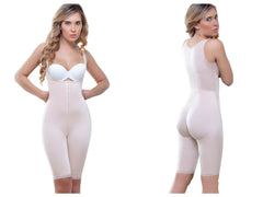 Vedette 938 full body control suit in nude seamless material with front zipper and adjustable straps for shaping