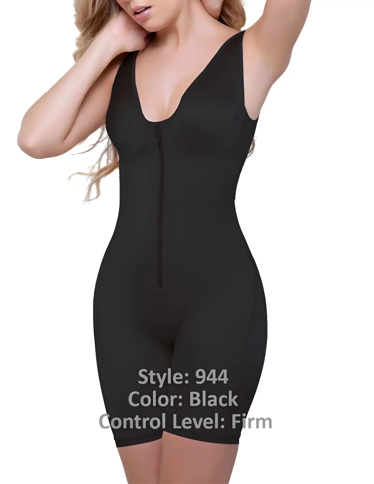 Black vedette 944 celeste front zipper firm control shapewear bodysuit sleeveless compression garment