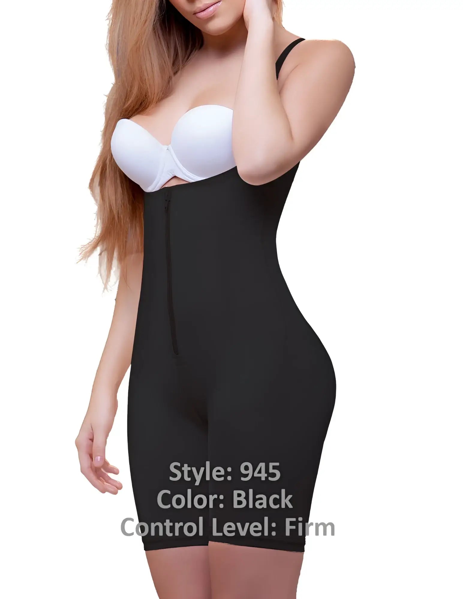 Black vedette 945 jiselle mid thigh full body firm-control body shaper with front zipper in sleek, form-fitting design