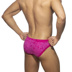 Velvet Shady bikini brief vibrant fuchsia lace briefs with textured pattern and solid pink trim front view