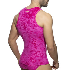 Vibrant fuchsia velvet shady tank top with a textured mottled finish perfect for stylish casual wear