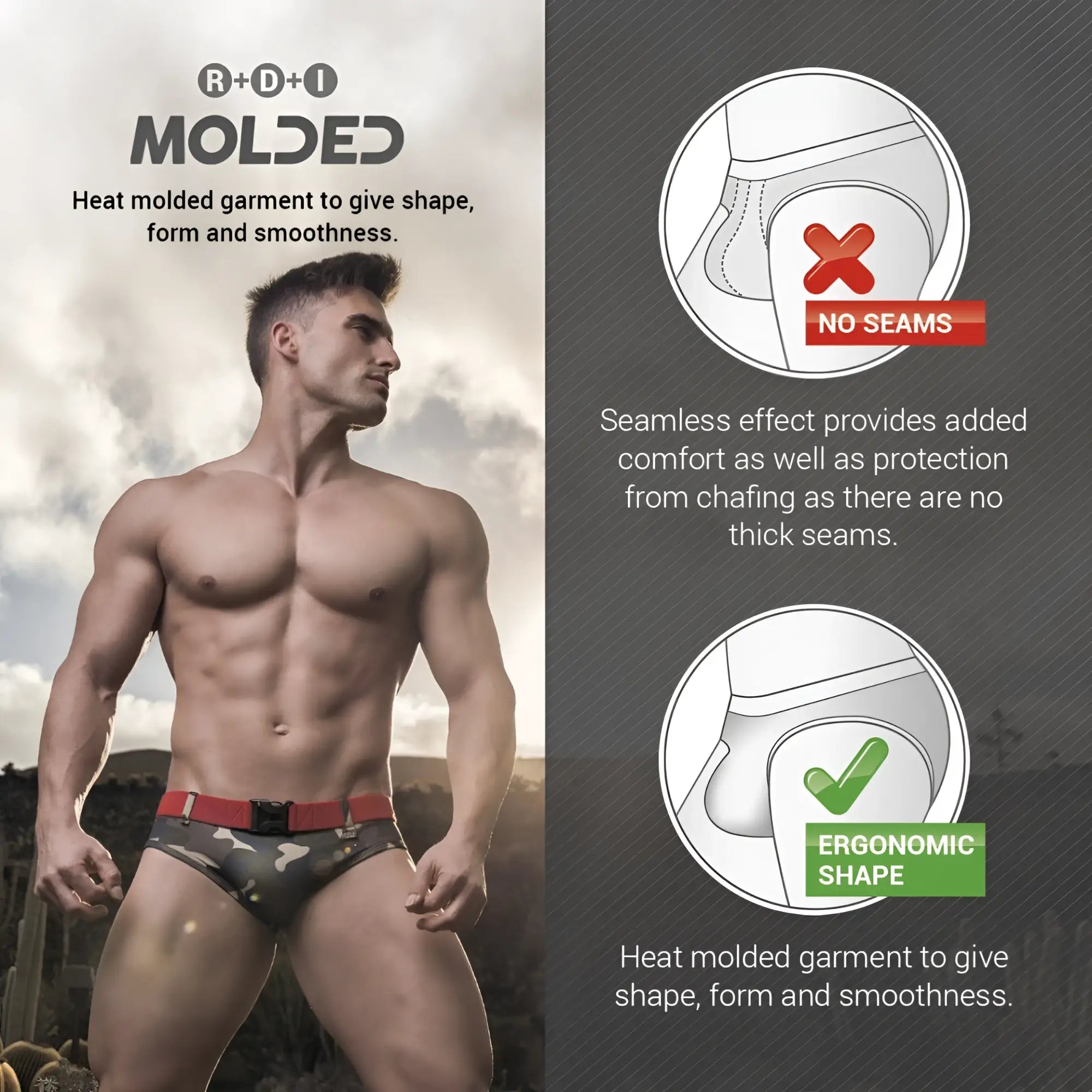 Vichy swim bikini brief camouflage patterned with red waistband and black belt for stylish swimwear look