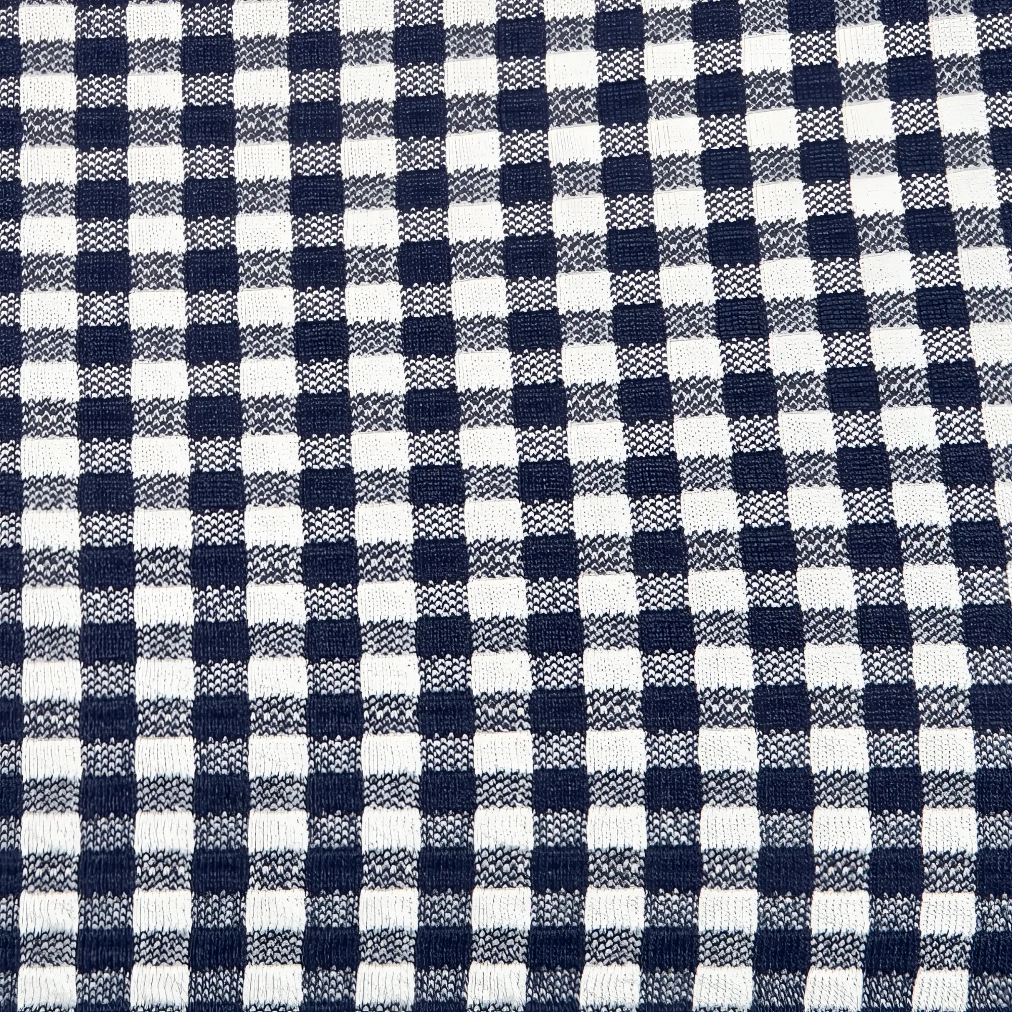 Navy blue and white gingham vichy swim bikini brief with classic checkered pattern fabric